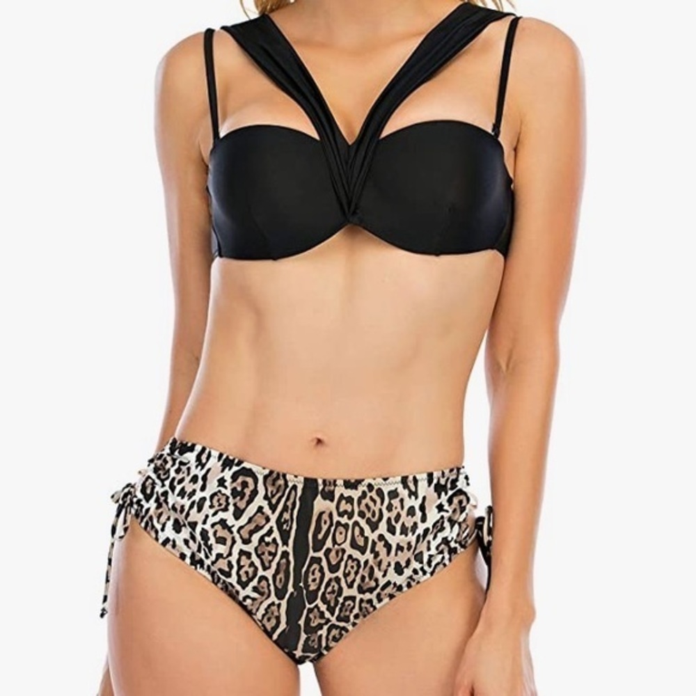 Leopard print high waist halter neck bikini. NWT